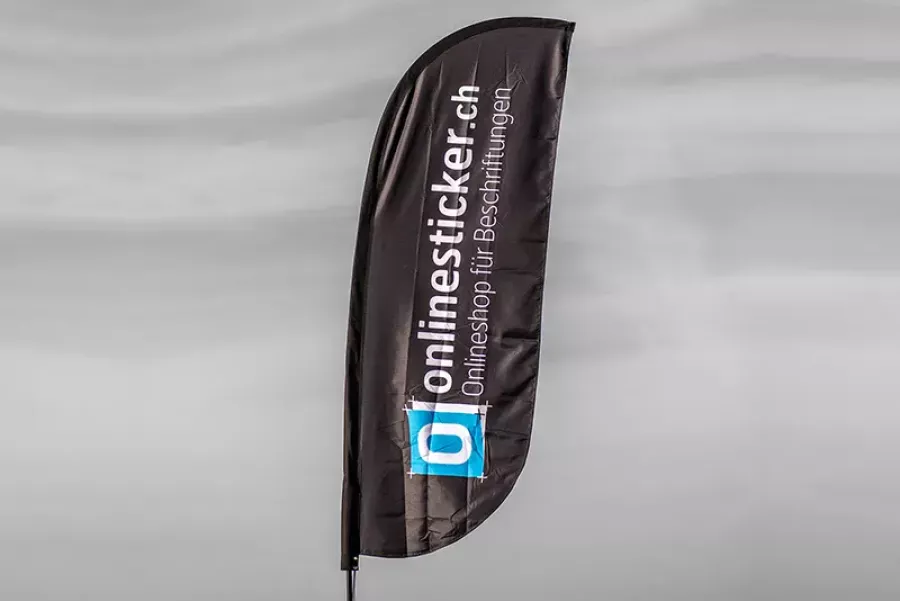 Fahnen Beachflag mobil Messe SICHTBAR Beschriftung Belp